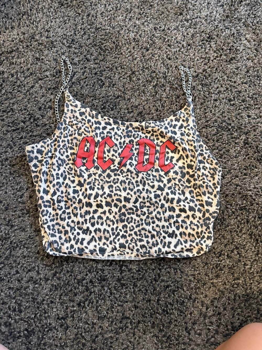 AC/DC Tank Top Size Large Leopard Print Chain Straps